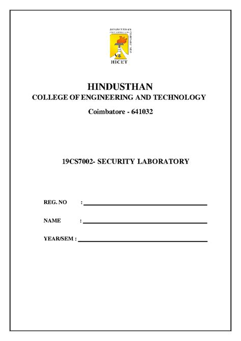 21CS4711 Security Lab Manual - HINDUSTHAN COLLEGE OF ENGINEERING AND ...