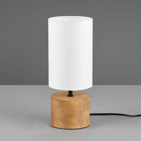 Woody table lamp, wood/fabric, cylinder, white | Lights.co.uk