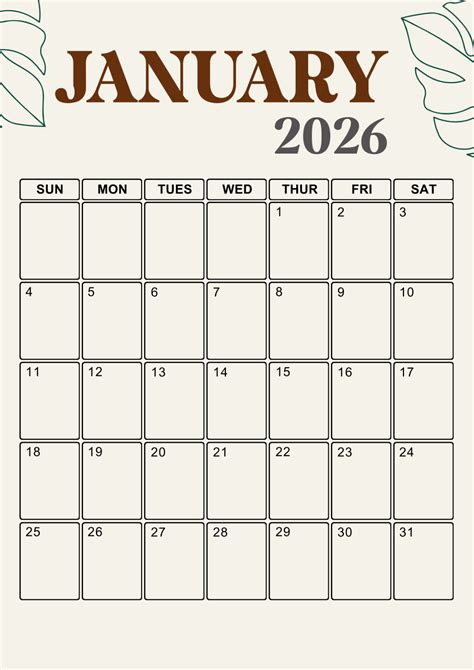 Free A4-Sized January 2026 Calendar Template to Edit Online