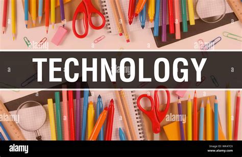 technology with School supplies on blackboard Background. technology ...