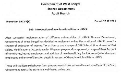 Introduction of online HRA Declaration ITax GPF etc