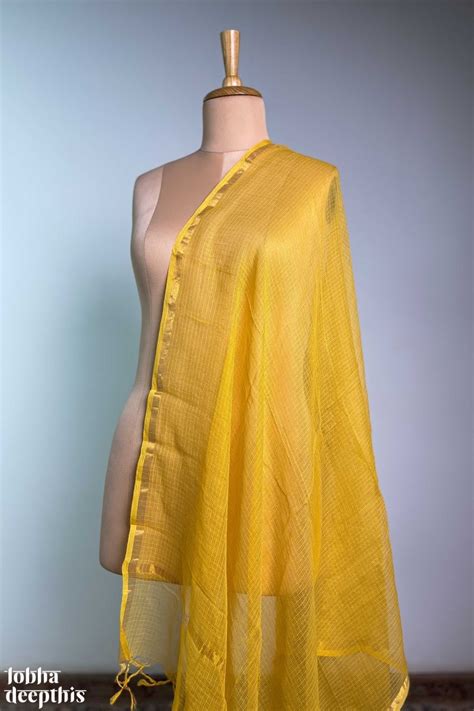 Turmeric Yellow Pure Cotton Kota Doria Plain Dupatta- Lobha Deepthis