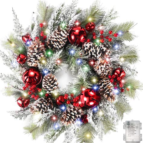 Amazon.com: Vlorart Prelit Christmas Wreath with 60 LED Lights and Red ...