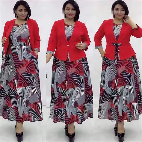 Women Plus Size Office Lady Party Dress with Coat Outfits Robe | Party ...
