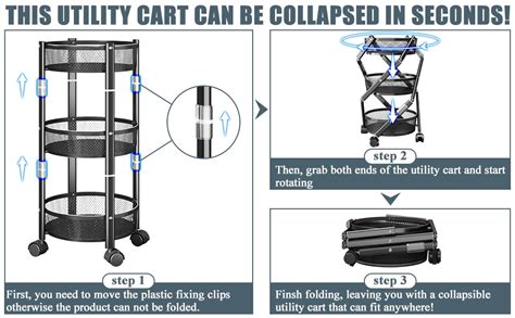 HOME CUBE 3-Tier Metal Kitchen Rotating Trolley Storage Rolling Cart ...