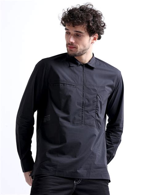 Buy Men's Cut and Sew Double Pocket Shirt | Black