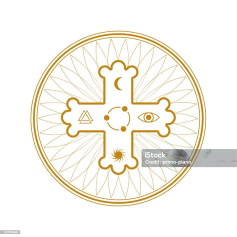 Cross With Occult Religion Sacred Symbol In Circle Isolated Stock ...