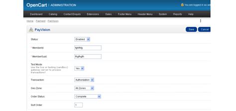 Opencart - PayVision Payment Integration 1.5.x