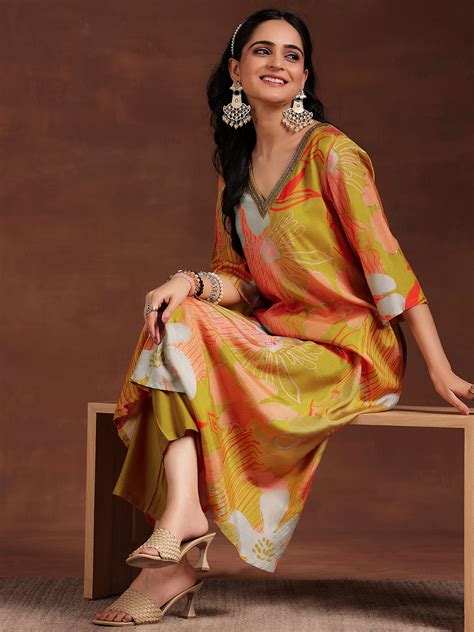 Buy Mustard Printed Silk Blend Co-Ords Online at Rs.1799 | Libas