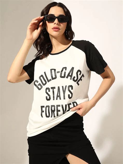 SHOWOFFFF Basic Women's Typography White & Black Raglan Sleeve T-Shirt