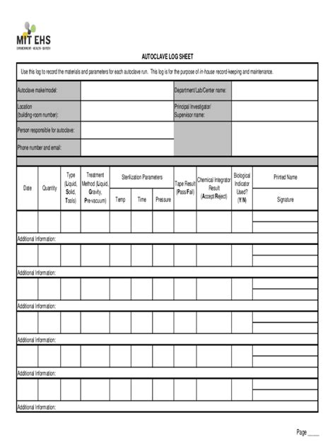 2020-2026 Form Massachusetts Institute of Technology EHS Autoclave Log ...