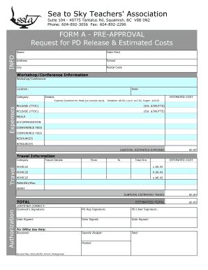 Fillable Online Form A - PD Release Pre-Approval (PDF) - BC Teachers ...