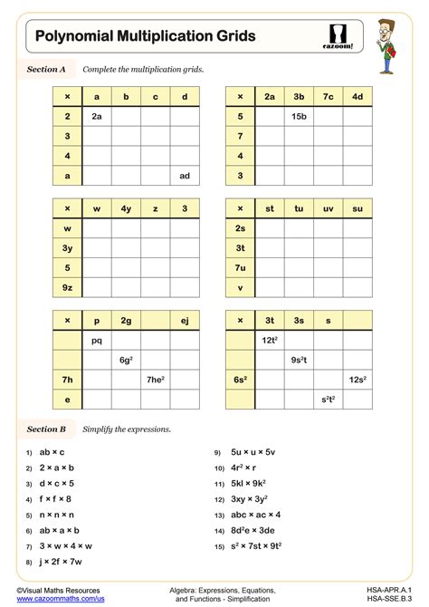 Polynomial Multiplication Grids Worksheet | Algebra I PDF Worksheets ...