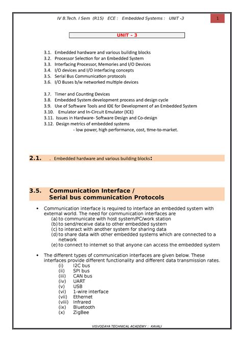 Es notes unit 3 - Ususususs - UNIT – 3 3. Embedded hardware and various ...