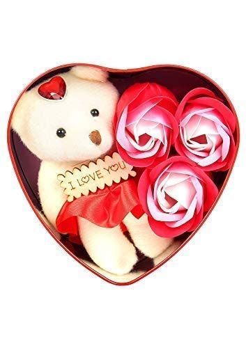 Buy Sandiksha Heart Shape Gift Box with Teddy & Rose Couple Gift ...