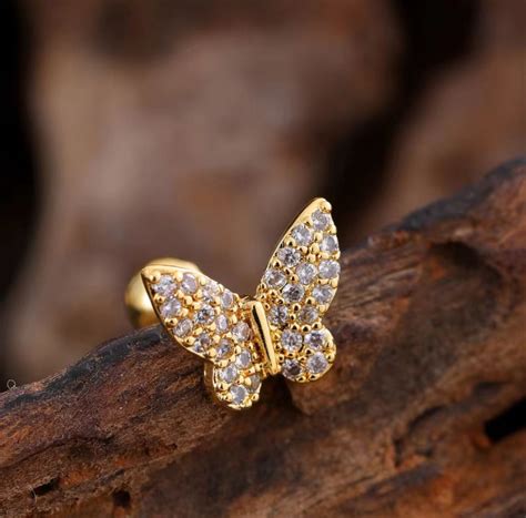 MSJ02I Butterfly Zircon Cartilage 2nd piercing stud ( 1 pc ) -18k Gold ...