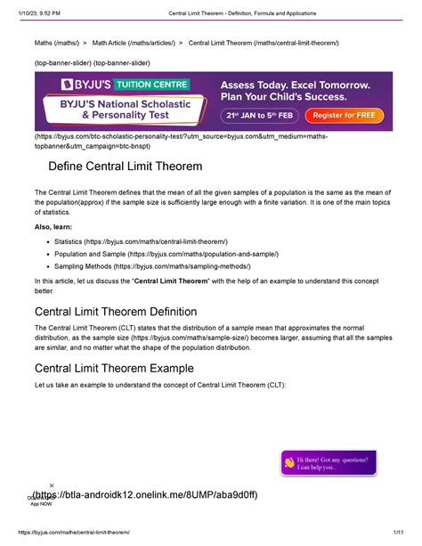 Central Limit Theorem - Definition, Formula and Applications - Maths ...