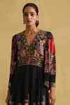 Buy Black 100% Viscose Printed And Embroidered Bloom & Pleated Empire ...
