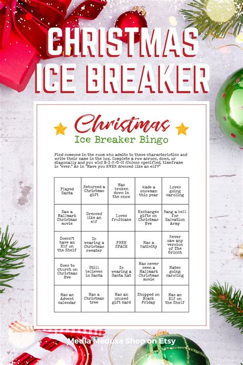 Printable Christmas Party Ice Breaker Game Human Bingo Cards Get to ...