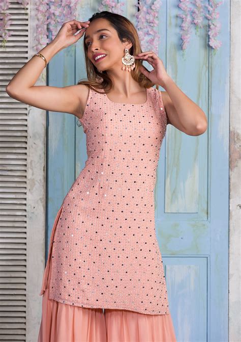 Buy Rust Mirrorwork Georgette Salwar Suit - Koskii