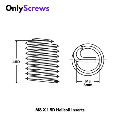 M8 x 1.5D Wire Threaded HeliCoil Inserts Stainless Steel 304(Dia: 8mm ...