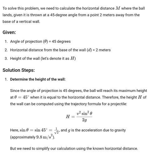 from a point of projection on the ground a distance 2 m from the foot ...