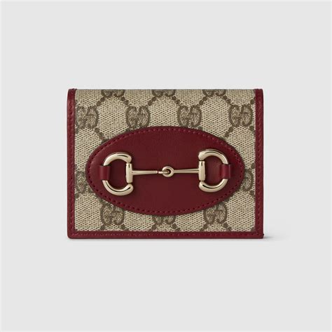 Gucci Horsebit 1955 card case wallet in beige and dark brown canvas ...