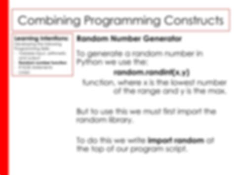 SOLUTION: Sequence selection and iterations the random module and a ...