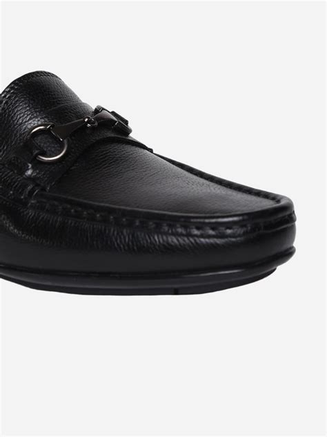 Masabih Genuine Milled Leather Black Mocassin Shoes with Saddle Ornume