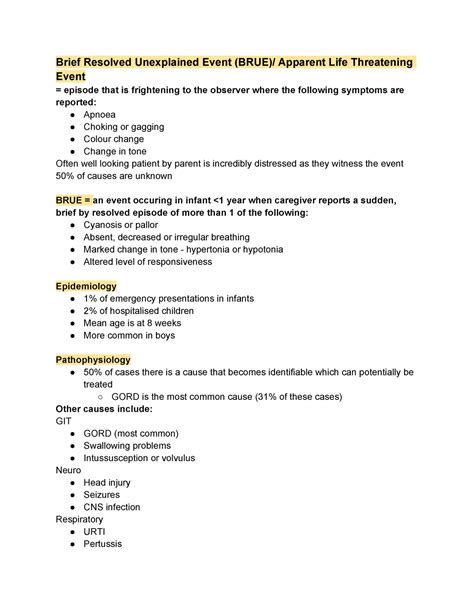 Brief Resolved Unexplained Event (BRUE) - Studocu