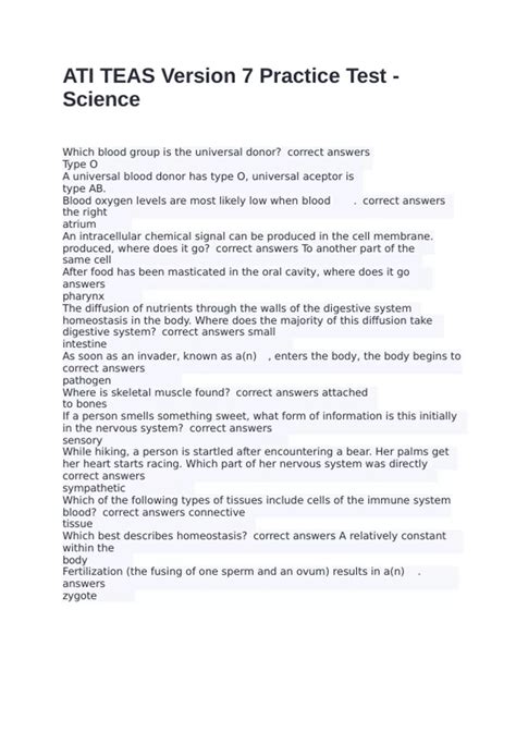 ATI TEAS Version 7 Practice Test - Science exam with correct answers ...
