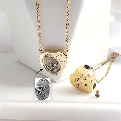 Fingerprint Heart Urn Necklace for Ashes With Handwriting, Deceased ...