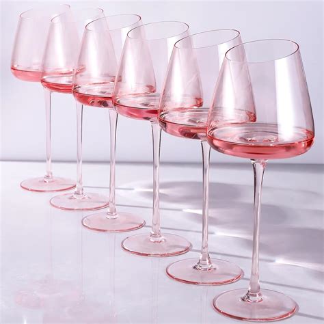 Amazon.com | OUHT Pink Slanted Wine Glasses Set of 6, 18 oz Large ...