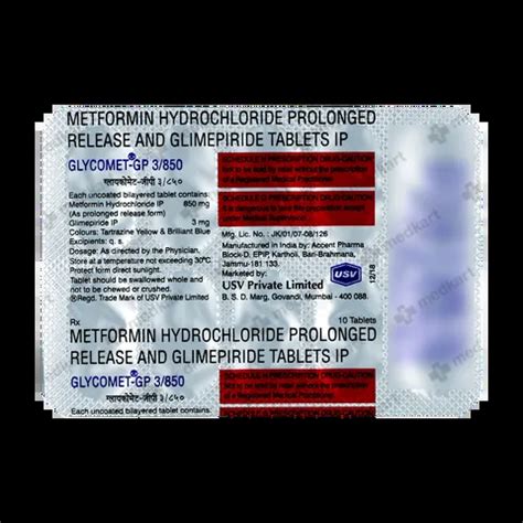 GLYCOMET GP3/850MG TABLET 10'S Price, Uses, Side Effects & Substitutes ...