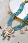 Buy Blue Stones, Beads And Embellished Multi Strand Necklace Set by ...