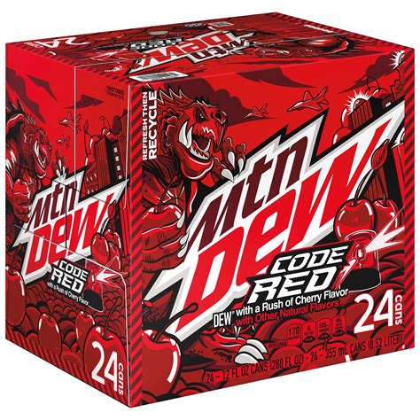 Mountain Dew Code Red, Bold Cherry Flavored Soda Pop, 12 fl oz, 24 Pack ...