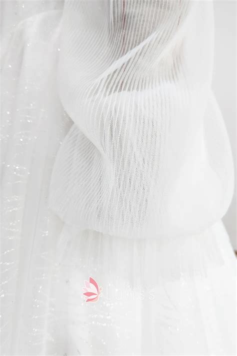 Sparkly Sexy Pleated Tulle Glitter White Wedding Dress - Lunss