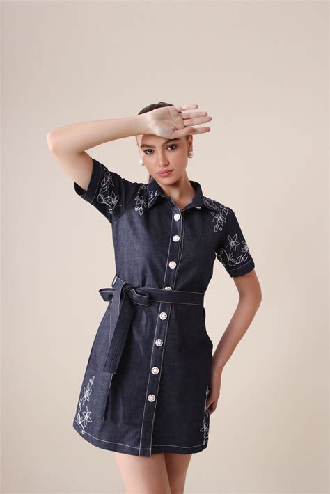 Denim Embroidered Dress – Gauri Designer Apparels