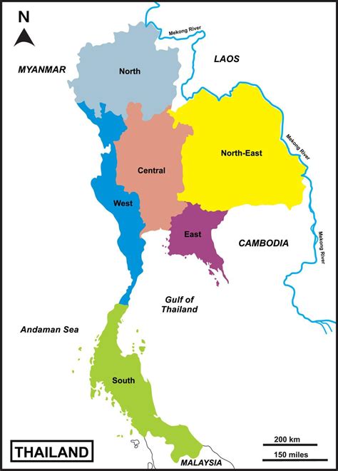 Map of Thailand includes regions Mekong River, Mun, Chi, Chao Phraya, Ping, Wang, Yum, Nan River ...