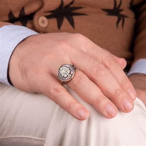 Three Crescent Tree of Life Sterling Silver Men's Ring