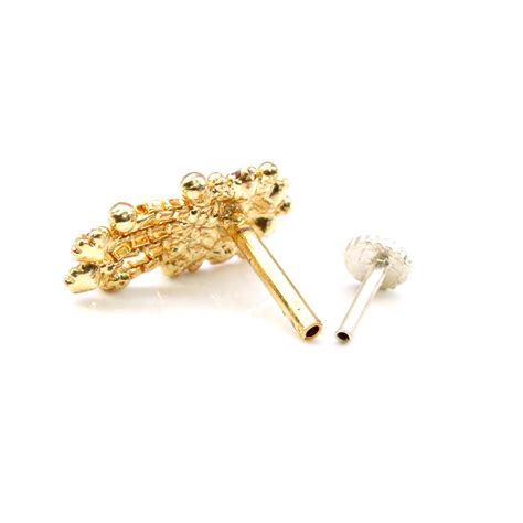 Indian Multicolor Dangle Gold Plated Nose Stud CZ Push Pin – Karizma Jewels