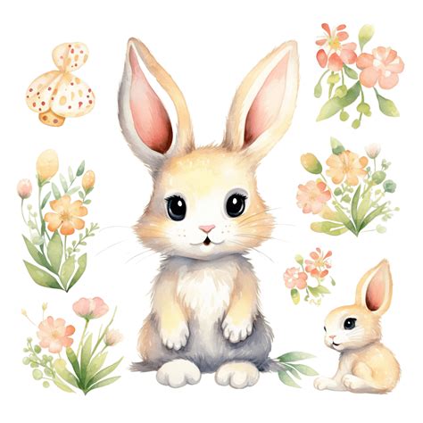 Cute Bunny Rabbit Clipart Watercolor Easter Ai Generative, Easter Clipart, Rabbit Clipart, Bunny ...