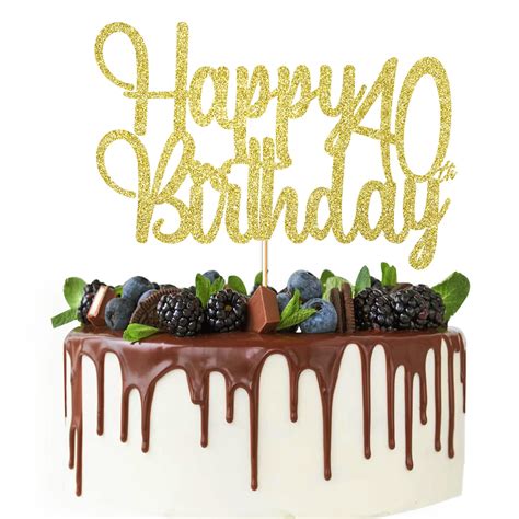 Happy 40th birthday cake topper Golden glitter Happy birthday cake ...
