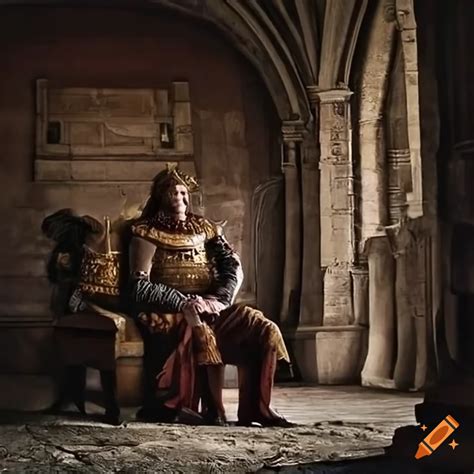 Depiction of macbeth, a king sitting alone in his castle on Craiyon