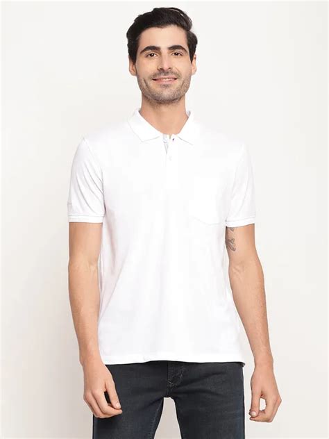 Octave Men White Polo Collar Regular Fit Cotton T-shirt