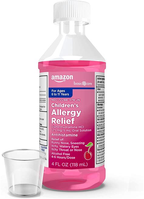 Amazon Basic Care Children's Allergy Relief Liquid Medicine, Cherry ...
