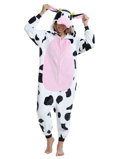 Xaunohu Adult Onesie Pajamas Animal One Piece Pink Cow Costume ...