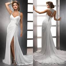 Halter White Wedding Gown by White Chiffon Front Silt Casual Style Backless Halter Top Halter White Wedding Gown