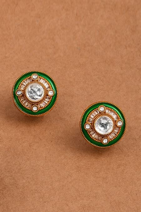 Buy Green Stones Round Shaped Embellished Studs by Joules By Radhika ...