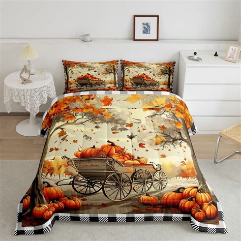 YST Retro Rustic Fall Bedding Sets Queen,Autumn Harvest Pumpkins Quilt ...